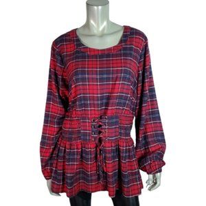 Lane Bryant Top Size 16 Corset Flannel Soft Lightweight Pullover Plaid‎ Red